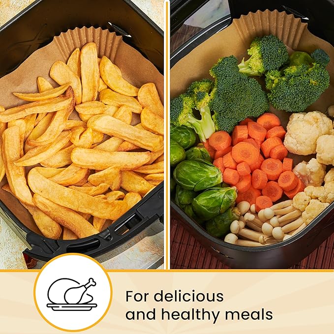 250 pcs Air Fryer Liners, Disposable Airfryer Paper Liners – Non-Stick and Oil Proof for Easy Cleanup, Great for Oven, Pans & Baking – 8” Square for 5-8 qt Basket by Baker's Signature