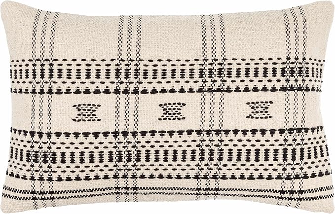 Hauteloom Viggo Decorative Throw Pillow Cover with Down Goose Feather Insert - Sofa Couch Cushion Cover - Cream