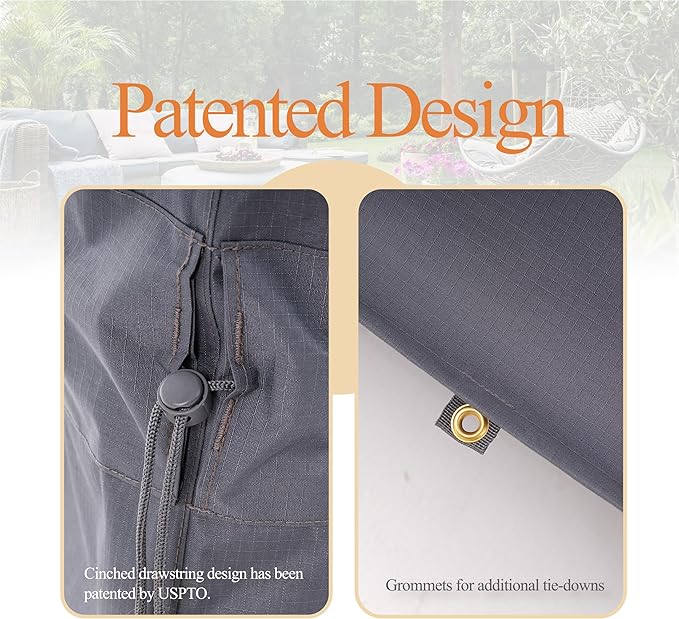 WJ-X3 Waterproof Patio Sofa Cover for 3-Seater Couch, Heavy Duty & UV Resistant, Windproof, 87" W x 42" D x 35" H, Grey