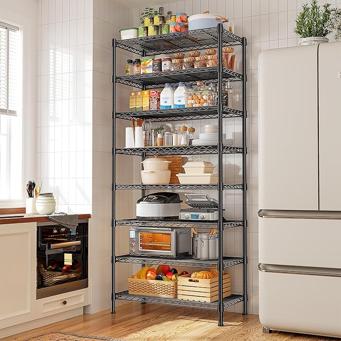 8 Tier Wire Shelving Unit Storage Shelves Loads 1200LBS,Adjustable Metal Shelving and Storage Wire Rack Pantry Shelves Commercial Shelf for Closet Kitchen Bathroom Office 72''H X 13.8''D X 23.6''W