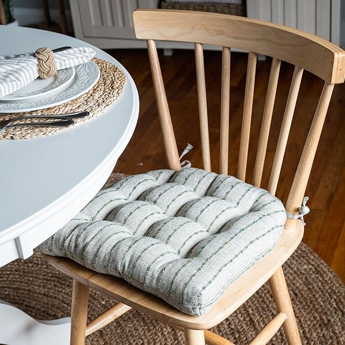 Barnett Home Decor Dining Chair Cushions with Ties, 16.5 x 18, Pack of 4 – Avante Green (Oatmeal) – Stain-Resistant Performance Fabric, Latex Foam Fill, Made in USA