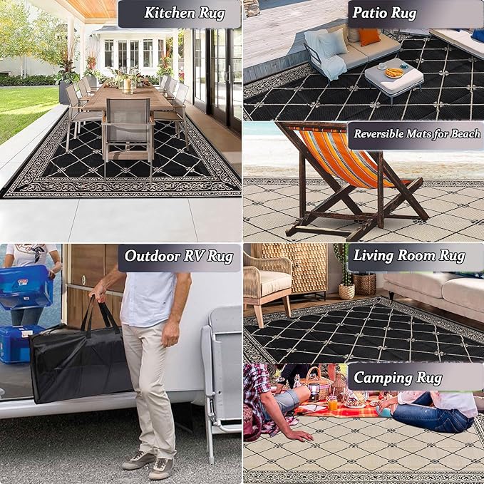 HiiARug Outdoor Rug for Patios Clearance 6'x9' Outdoor Plastic Straw Rug Waterproof Patio Camping Rug Reversible RV Mat Outdoor Area Rugs for Outdoors, RV, Backyard, Deck, Camping