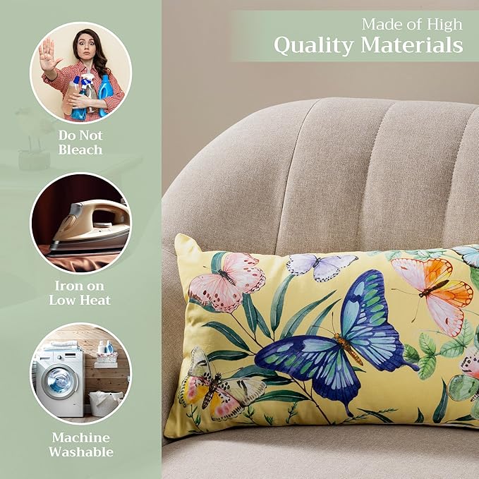 Maison d' Hermine Decorative Pillow Covers 12x20 Inch Rectangle 100% Cotton Throw Pillow Covers with Invisible Zipper for Living Room Couch, Chair, Sofas, Bedroom, Home (Hesperides - Papillon)