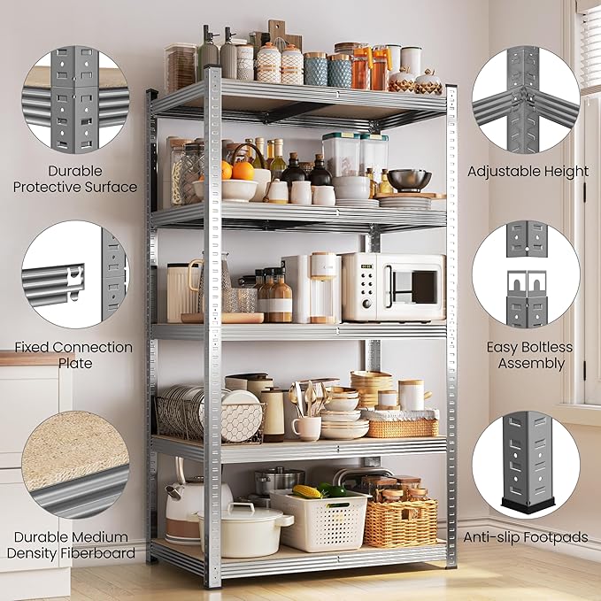 Yaheetech Standing Shelf Units, 5 Tier Storage Shelf, Heavy Duty Shelving, Adjustable Garage Shelves, Utility Rack Shelf Unit, Basement Warehouse Shed, 35.5" Wx 16" D x 71" H - Light Gray