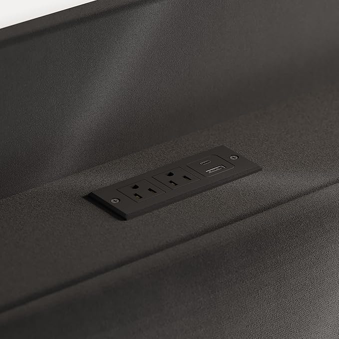 Allewie Velvet Queen Upholstered Bed Frame with Wingback Storage Headboard & Charging Station, Platform Bed with Diamond Tufted Design & Gold Trim, No Box Spring Needed, Easy Assembly, Black