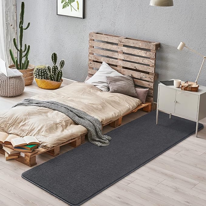 Soft 2x8 Runner Rugs for Bedroom Hallway, Non Slip Long Runners for Kitchen Laundry Dorm Washable, Modern Low Pile Area Rugs for Boys Men, Dark Grey