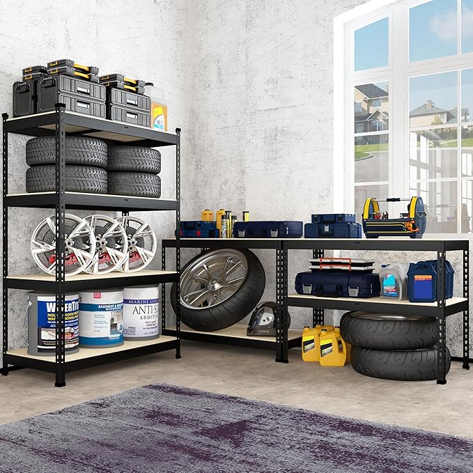 PrimeZone 40" W x 20" D x 59" H Heavy Duty Storage Shelves, 4 Tier Adjustable Garage Shelving Unit, Metal Organizer Shelf Utility Rack for Warehouse Pantry Closet Kitchen, Black, 4 Pack