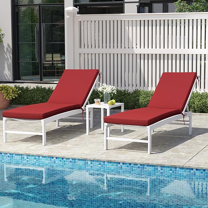 Crestlive Products Chaise Lounge Cushions Outdoor Set of 2, Lounge Chair Cushions for Patio Furniture, Water Resistant Lounger Cushions for Pool, Deck, Lawn, 80''L x 23''W x 3''T, Chili