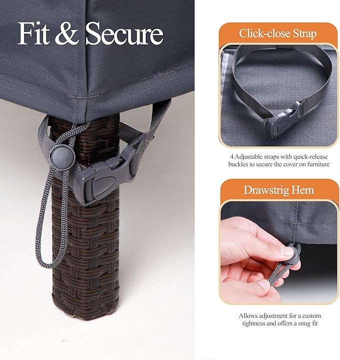 WJ-X3 Large Rectangular Outdoor Sectional Furniture Set Cover Waterproof, Dining Table Cover Wind Resistant, 160W x 90D x 36H in, Grey