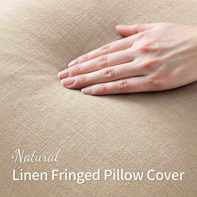 MIULEE Decorative Throw Pillow Covers Neutral Linen Fringe Throw Pillows Euro Shams Set of 2 Beige Boho Farmhouse Cushion Covers for Couch Sofa Bed Living Room Spring Home Decor 24x24 Inch