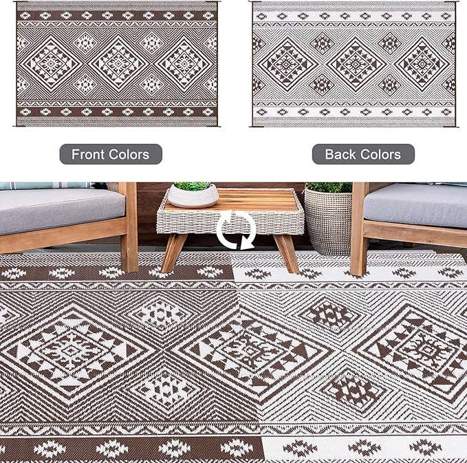 HiiARug Outdoor Rug for Patios Clearance 9'x12' Outdoor Plastic Straw Rug Waterproof Patio Camping Rug Reversible RV Mat Outdoor Area Rugs for Outdoors, RV, Patio, Backyard, Deck, Camping