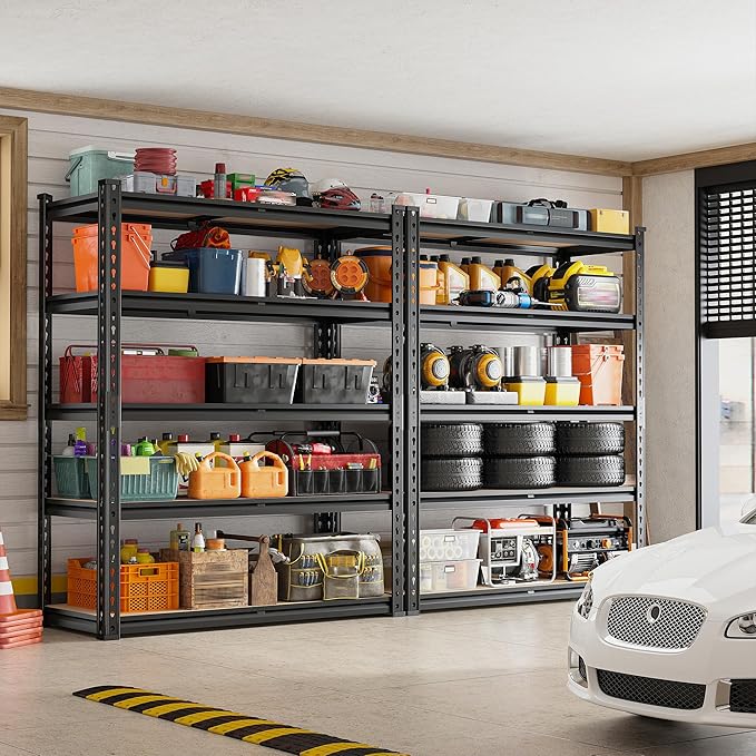 REIBII 72" Garage Shelving, Heavy Duty Storage Shelves 2000LBS, 5 Tier Metal Shelving Unit, Adjustable Garage Storage Shelves for Craft Warehouse Pantry Basement, 72'' * 35.5'' * 11.8''