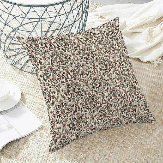 William Morris Pillow Covers 18x18 Set of 2, Boho Floral Block Print Flower Decorative Throw Pillows Bohemian Vintage Farmhouse Cushion Pillow Covers for Sofa Couch Bed Outdoor Decor