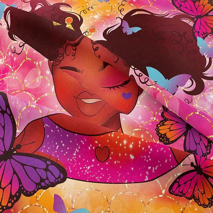 Tailor Shop Kawaii African American Black Girl Comforter Set Pink and Red Bedding Sets for Girls Kids Cute Magic Black Girl Bedding Set Mermaid Butterfly Comforter Full Size with 2 Pillowcase…