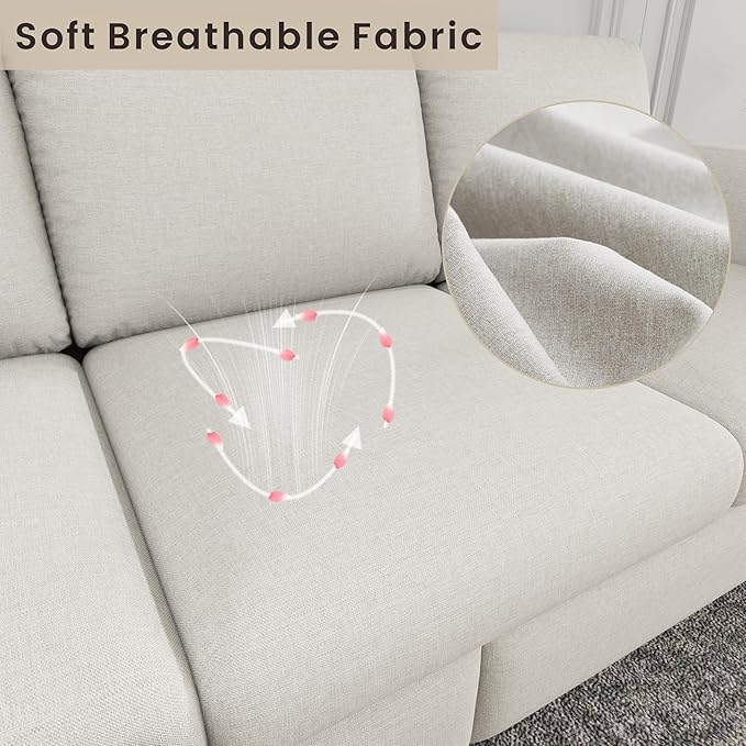 Sectional Sofa Couches for Living Room - 78'' Beige 3 Seat L-Shaped Couch with USB+Type C Port and 2 Cup Holder, Modern Linen Convertible Sectionals Sofas with Storage Ottoman for Apartment