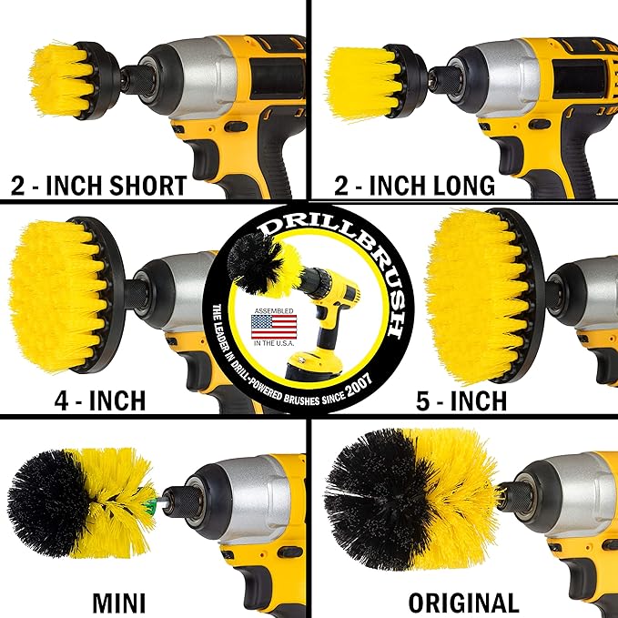 Drill Brush Attachments for Cleaning Shower, Bathroom, Grout, Tile, Bathtub, Bath Mat, Sink, Tile, Porcelain, Fiberglass, Cast Iron, Flooring – Grout Cleaner Drill Brush Set - Bathroom Accessories Kit