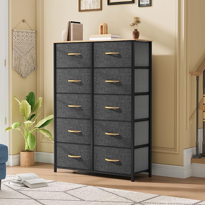 DWVO 10 Drawers Dresser, Fabric Dresser, Fabric Storage Tower, Organizer Unit for Bedroom, Living Room, Hallway, Closets