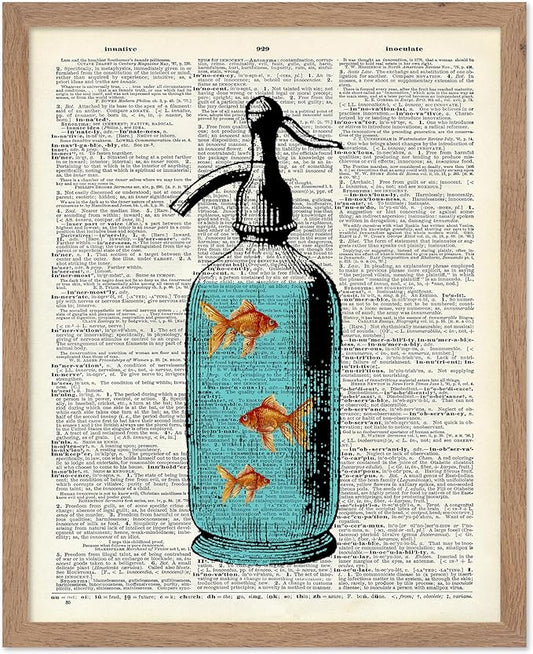 Poster Master Dictionary Art Poster - Goldfish Bowl Print - Fish Art - Aquarium Art - Gift for Men, Women & Animal Lover - Minimal Decor for Living Room, Bathroom or Office, 8x10 Beige Framed