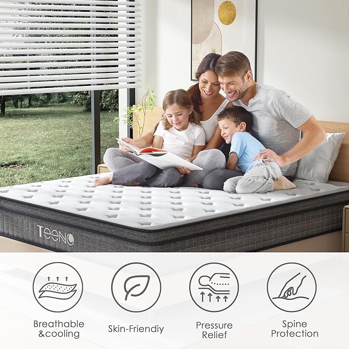 Queen Mattress 14 Inch, Hybrid Mattresses Queen Size in a Box, Medium Firm Memory Foam and Individual Pocket Springs, Fiberglass Free Bed Mattres, Breathable,CertiPUR-US