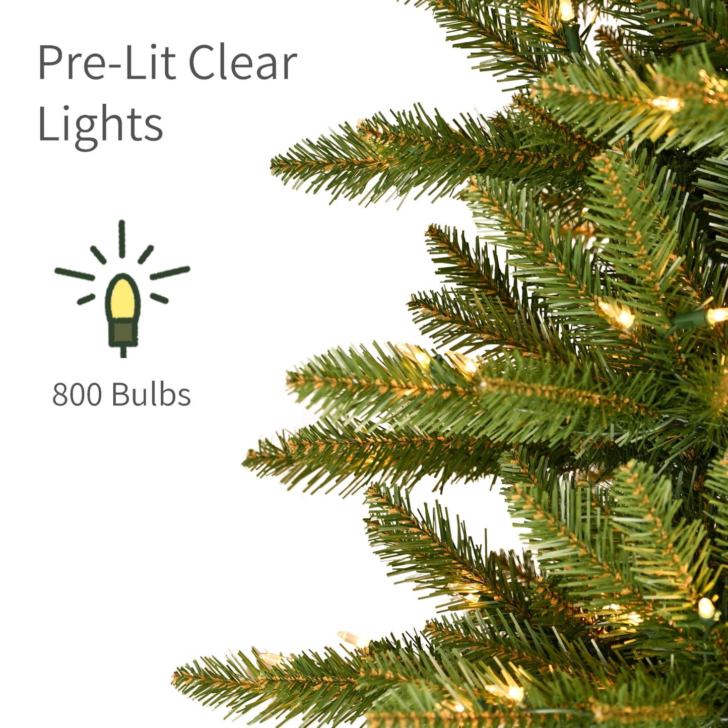 Puleo International 9ft Pre-Lit Slim Fraser Christmas Tree with 800 Clear Lights, 2093 Realistic Dense Branch Tips, Easy Setup Artificial Trees with Sturdy Metal Stand