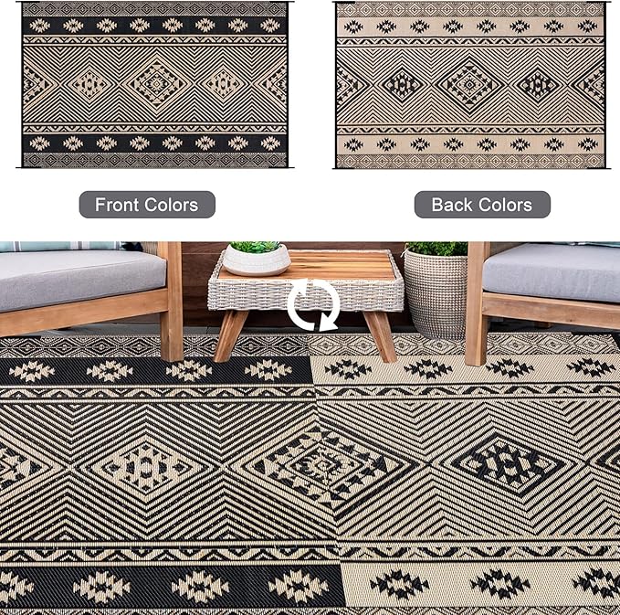 HiiARug Outdoor Rug for Patios Clearance 9'x12' Outdoor Plastic Straw Rug Waterproof Patio Camping Rug Reversible RV Mat Outdoor Area Rugs for Outdoors, RV, Patio, Backyard, Deck, Camping