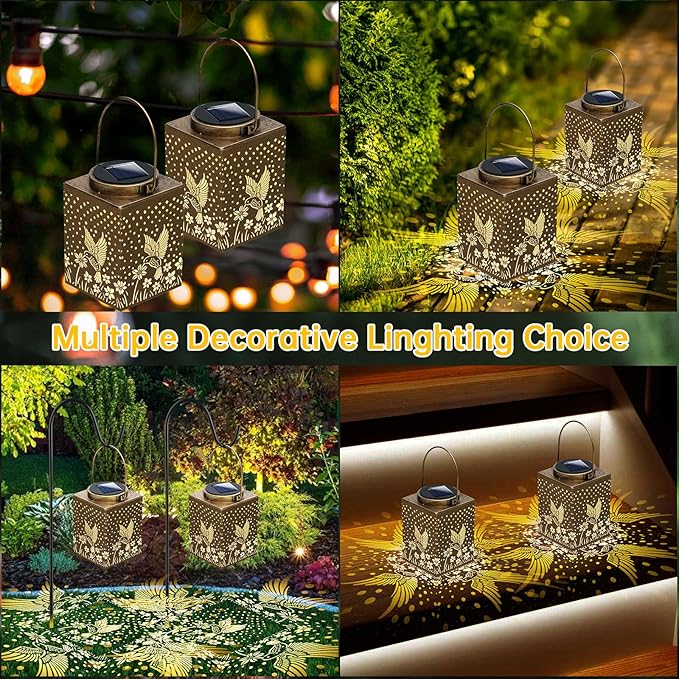 2 Pack Bronze Solar Lights Outdoor Waterproof Decorative - Gifts for Women Mom Grandma, Hummingbird Garden Decor for Yard, Patio,Backyard, Porch , Garden (Hummingbird)