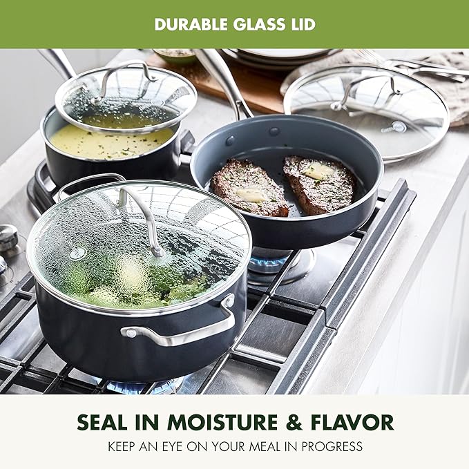 GreenPan 17 Piece Nonstick Swift Cookware Set, Ceramic PFAS-Free Pots & Pans with Lids, Dishwasher & Oven/Broiler Safe to 600F, Kitchen Cooking Set, Sauce, Saute, Stock, Griddle, Frying Pans, Gray