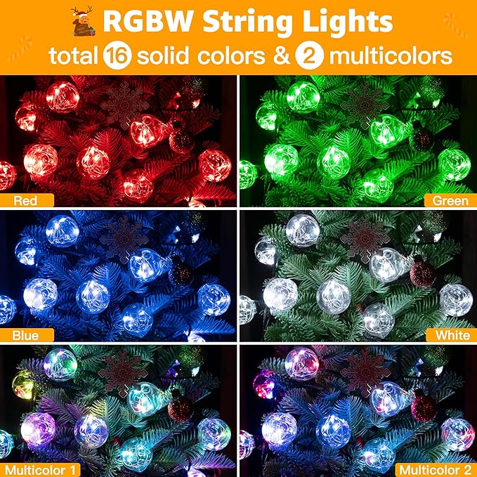 Ollny Outdoor Lights 30FT 30Bulbs, RGBW Color Changing String Light, Plug in Remote Waterproof Shatterproof Timers G40 Patio Lights for Outside Balcony Porch Camping Deck Yard