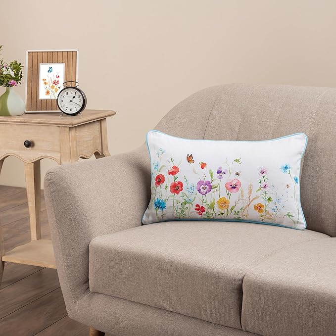 Maison d' Hermine Decorative Pillow Cover 100% Cotton 12"x20" Rectangular Washable Cushion Covers with Invisible Zipper for Couch, Bedroom, Home, Summer Whisper