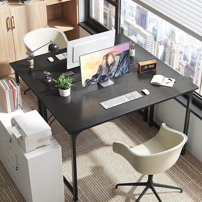 Huuger 48 Inch Office & Gaming Desk with Storage, Modern Simple Design, Large Legroom, Black Metal Frame