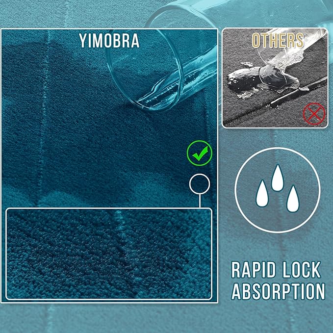 Yimobra Bathroom Runner 55"x24", Non Slip Memory Foam Bath Mat, Super Soft Water Absorbent Hallway Carpet, Machine Washable Rug for Vanity Tub Shower, Peacock Blue