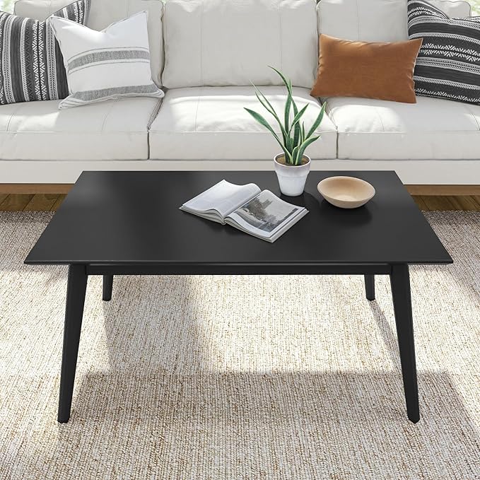 Plank+Beam 40 Inch Mid Century Modern Coffee Table, Wood Coffee Tables for Living Room, Rectangular Center Table, Occasional Table for Small Spaces, Black