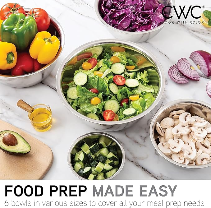 COOK WITH COLOR Stainless Steel Mixing Bowls Set - Nesting Bowls, 6 Pieces, Silver