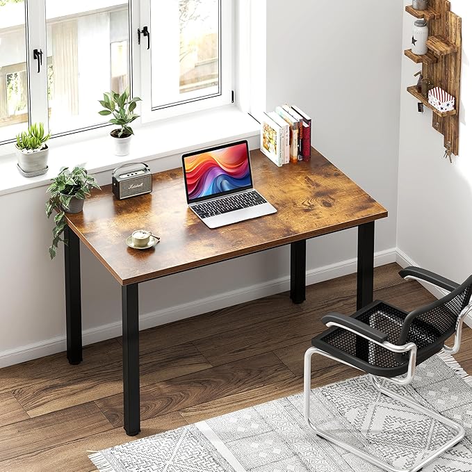 Rustic Brown 31.5 inch Sturdy Writing Desk for Small Spaces, Teens & Study - Black Metal Frame