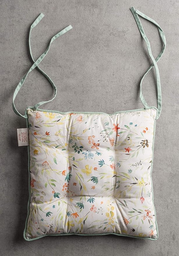 Maison d' Hermine Chair Pads for Dining Chairs Cotton Outer Fabric and Poly Filling 16"x16" Patio Seat Cushions for Furniture with Ties Home Chair Party Hall Farmhouse (Colmar, Pack of 2)