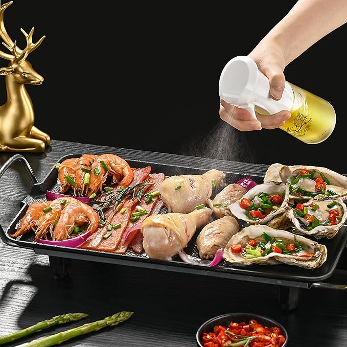 Oil Sprayer for Cooking, Olive Oil Sprayer Mister, 200ml Glass Olive Oil Spray Bottle, Kitchen Gadgets Accessories for Air Fryer, Patented Technology, Widely Used for Salad Making Baking Frying BBQ