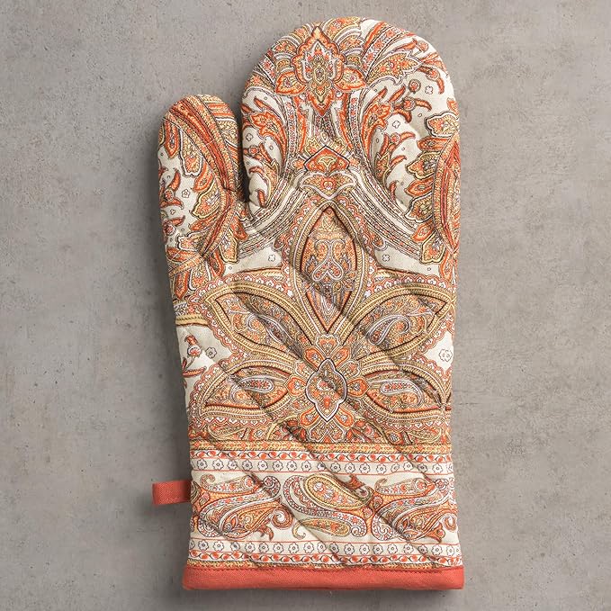 Maison d' Hermine Oven Gloves 100% Cotton Oven Mitt 7" x 13" with Loop Heat Resistant BBQ Cooking Gloves for Thanksgiving Christmas Decorations Baking Handling Hot Pans (Pack of 1, Kashmir Paisley)