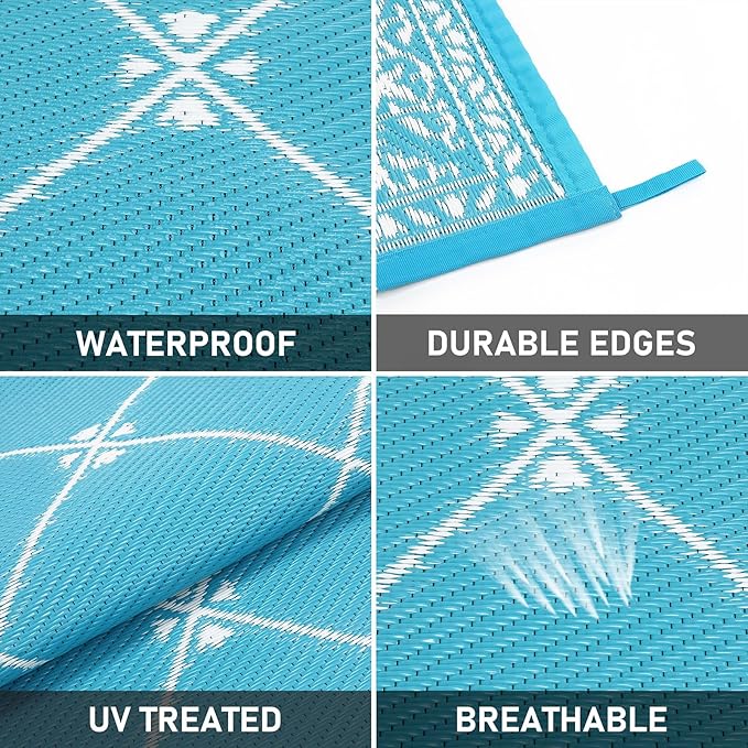 HiiARug Outdoor Rug for Patios Clearance 8'x10' Plastic Straw Rug Waterproof Reversible RV Mat Outdoor Area Rugs for RV, Backyard, Deck, Camping