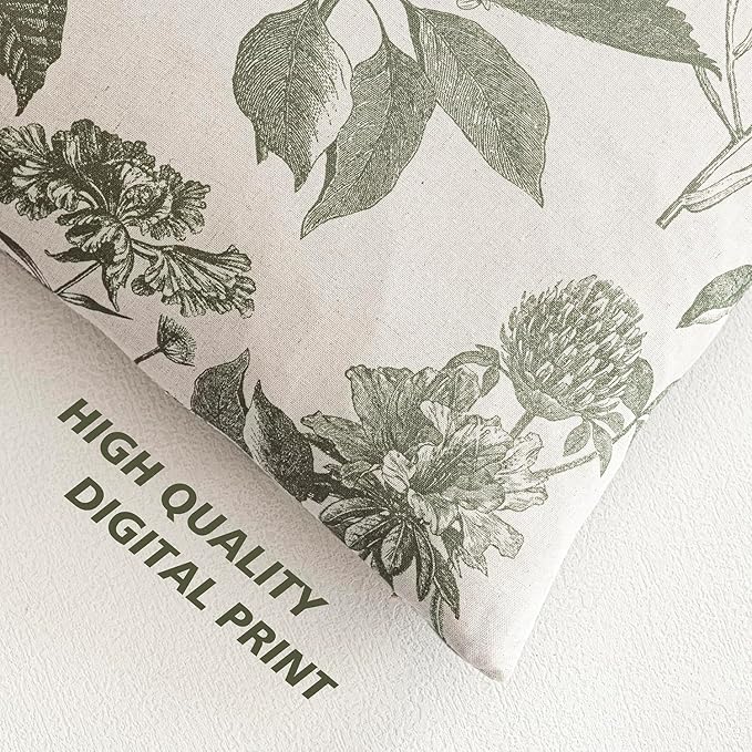 Foindtower Set of 2 Linen Floral Throw Pillow Covers Vintage Accent Print Decorative Cushion Covers Farmhouse Boho Home Decor for Sofa Chair Couch Bedroom Living Room Outdoor,20×20 Inch,Sage Green