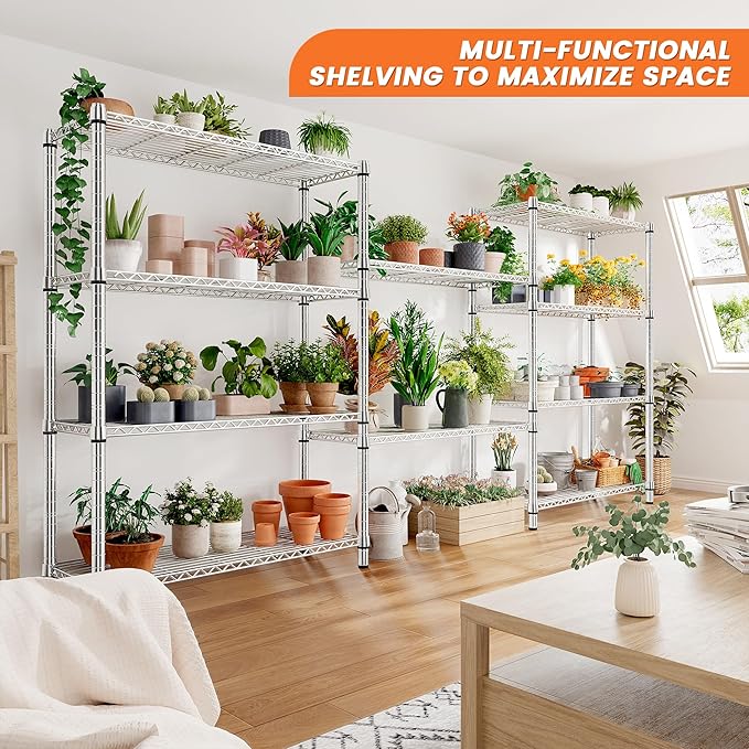 REIBII 5-Tier Wire Shelving - Heavy Duty Metal Shelves for Loads up to 1200LBS, Adjustable Garage & Pantry Storage, 71H X 35.5W X 14D, Chrome