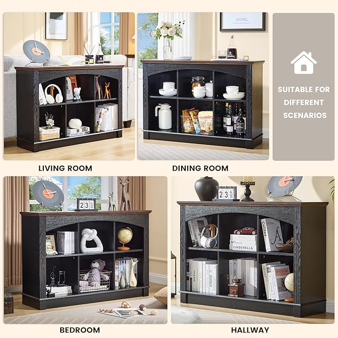 Black Bookshelf, 6-Cube Bookcase and Kids Bookshelf, Wooden Storage Cabinet with Cube Organizer, Modern Book Shelf for Bedroom Furniture, Living Room, Office Storage, Toy Organizer, Display Cabinet