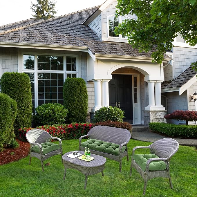 ADLIVWYD 3-Pieces Wicker Chair Cushion Set, 1 loveseat and 2 U-Shape, 44"x19" &19"x19" Tufted Outdoor Cushions for Indoor/Outdoor Patio Furniture, (Grass Green)