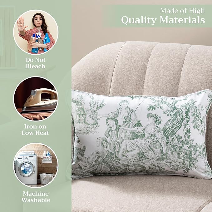 Maison d' Hermine Decorative Pillow Covers 12x20 Inch Rectangle 100% Cotton Throw Pillow Covers with Invisible Zipper for Couch, Chair, Sofas, Bedroom, Home (The Miller - Antique Green (White))