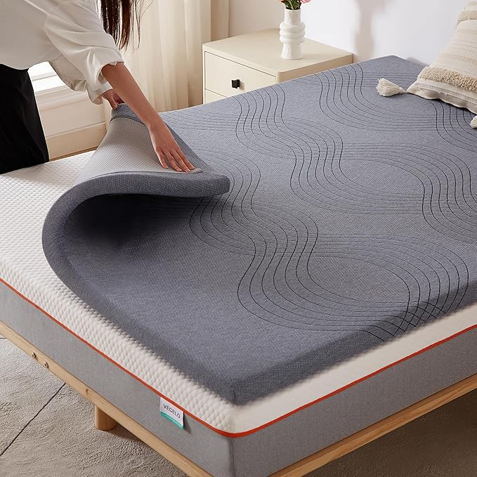 VECELO Gel Infused Memory Foam Mattress Topper Twin Size, 2 Inch Fresh Cooling Mattress Pad with Washable Cover for Twin Mattress, Pain Pressure Relieve Bed Topper, Breathable, Comfort