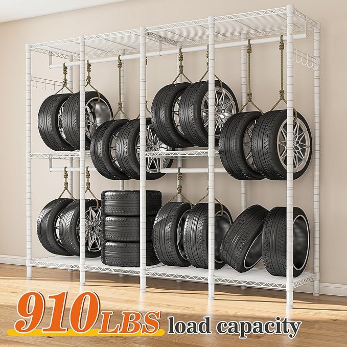 Raybee Clothes Rack Heavy Duty Clothing Racks for Hanging Clothes Loads 1100LBS, Garment Rack Freestanding for Bedroom, 75" H x 75" W x 15.7" D, White