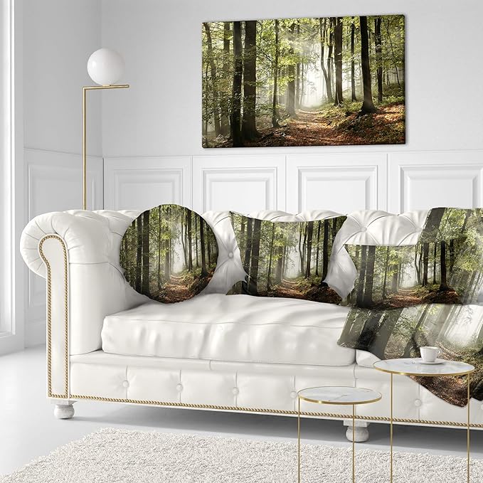 Green Fall Forest with Sun Rays – Oversized Canvas Wall Art – 40" x 20" Nature Landscape Print for Living Room, Bedroom, or Dining Room – Gallery Wrapped and Ready to Hang