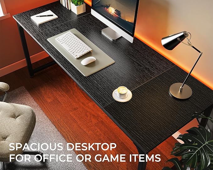Huuger Computer Desk, 70 Inch Office Desk, Gaming Desk with Storage, Writing Desk Work Desk for Home Office, Study, Long Simple Desk, Large Legroom, Metal Frame, Black