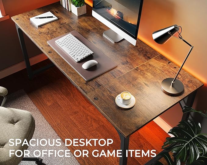 Huuger Computer Desk, 63 Inch Office Desk, Gaming Desk with Storage, Writing Desk Work Desk for Home Office, Study, Modern Simple Desk, Large Legroom, Metal Frame, Rustic Brown