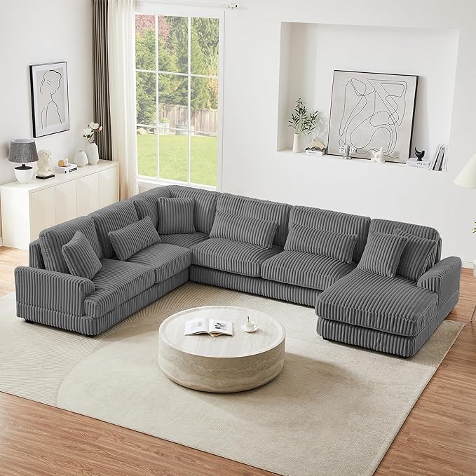129" Oversized Sectional Sofa U Shaped Sofa Modern Couch Upholstered Couches with Chaise Lounge for Living Room, Dark Gray