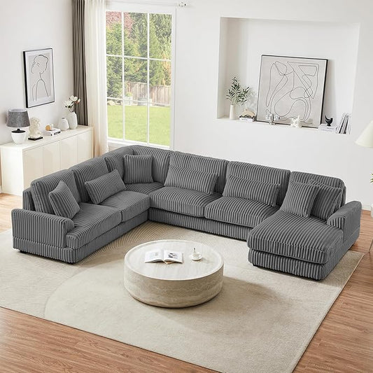 129" Oversized Sectional Sofa U Shaped Sofa Modern Couch Upholstered Couches with Chaise Lounge for Living Room, Dark Gray
